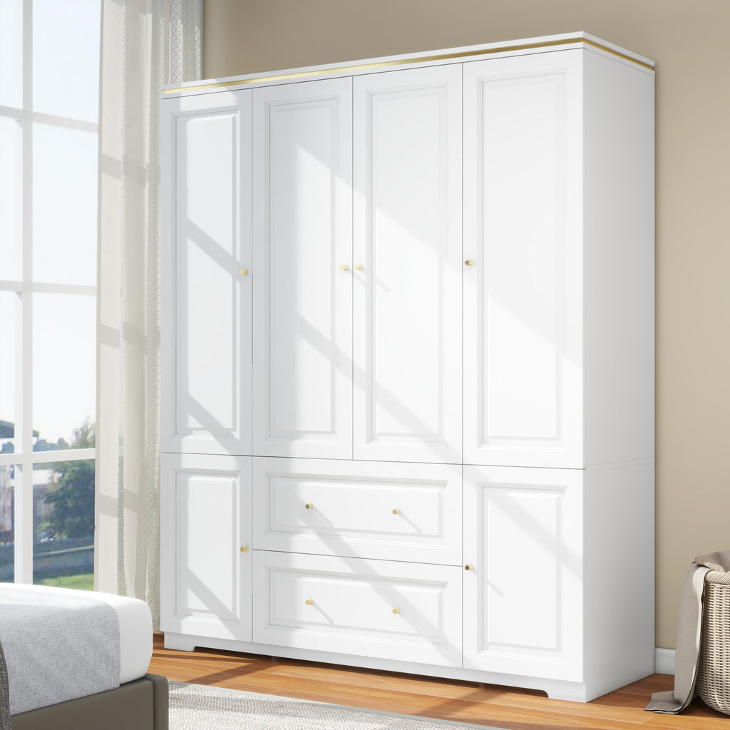 White Armoire Wardrobe Closet with 2 Drawers: 75" H x 59" W