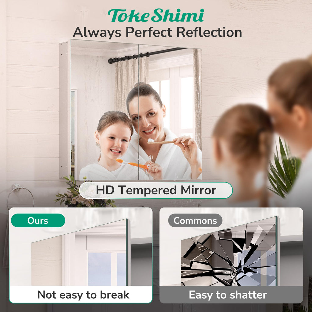 16x24 Bathroom Medicine Cabinet with Mirror, Aluminum Silver Recessed or Surface Mount with Adjustable Storage Metal