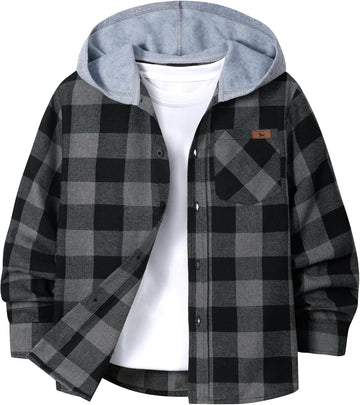 Boys Flannel Shirts Kids Plaid Hoodie