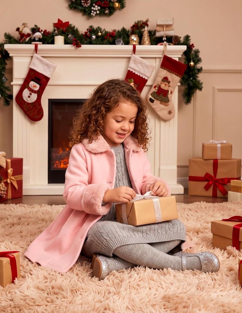 Girls Winter Coat Toddler Faux Fur Collar Fall Jacket Pink