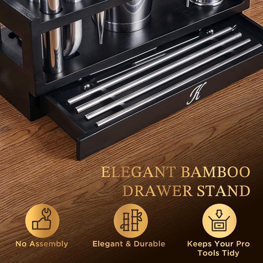 25-PC Professional Bartender Kit, Bar Tool with Drawer Stand - Set of 25