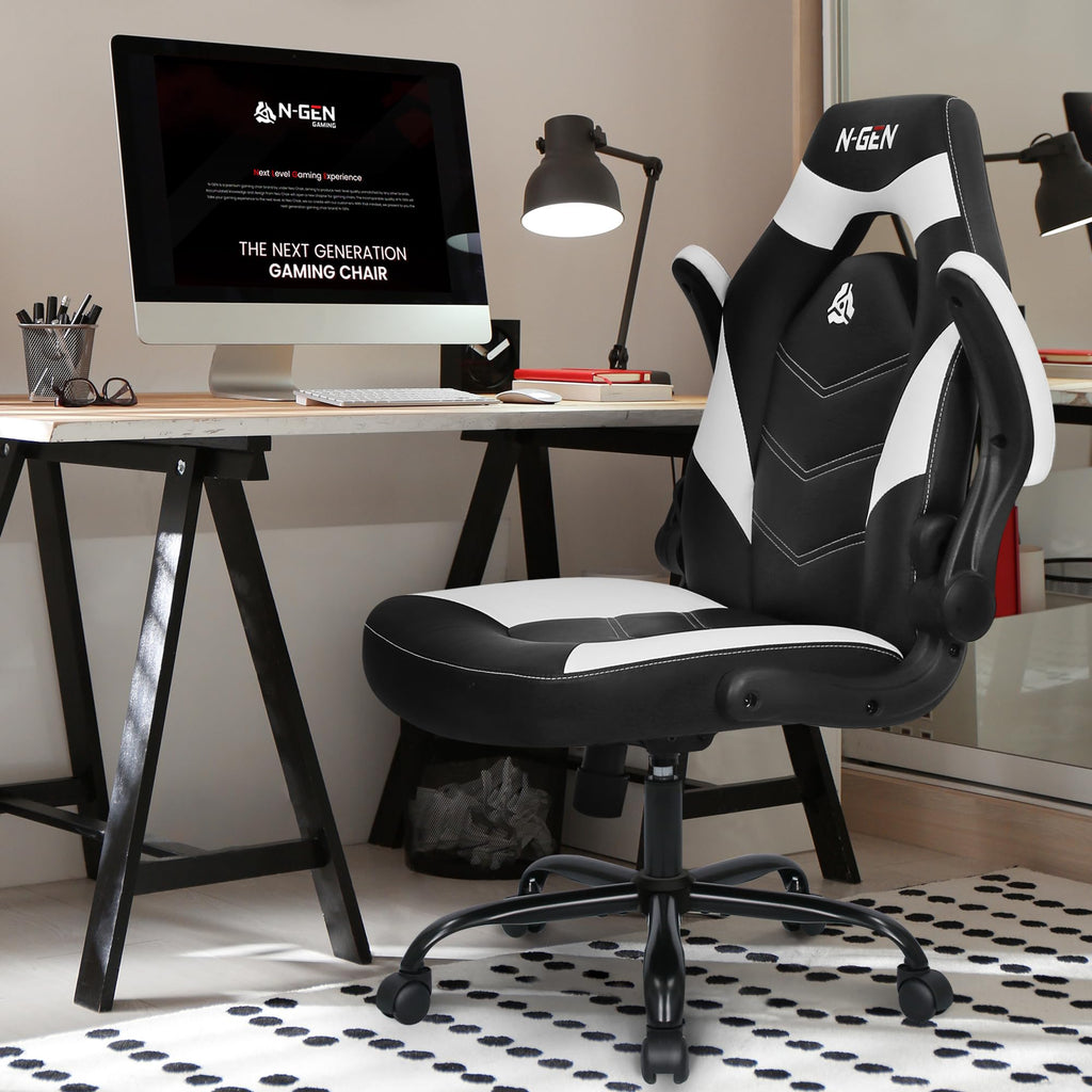 Gaming Chair, Lumbar, PU Leather, Flip-Up Arms, White