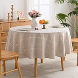 Lattice Embroidery Plaid Round Tablecloth, Heavy Duty Cotton Linen Fabric Wrinkle Resistant Round Ta