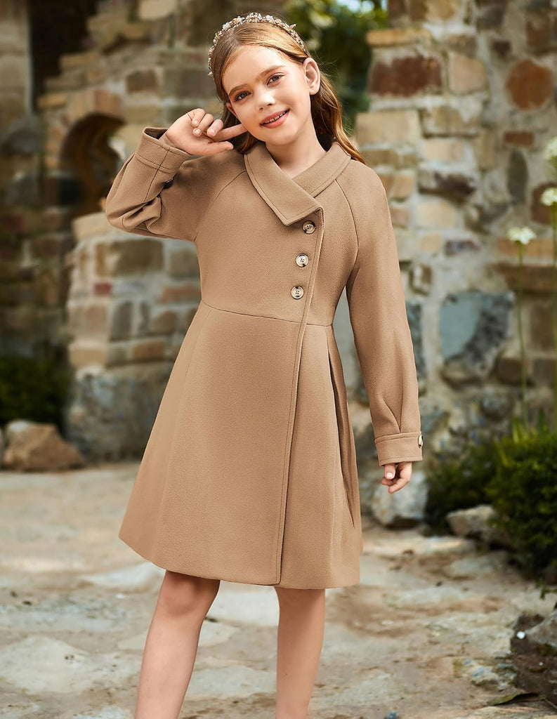 Girls Peacoat Dress Coat Wool Lapel Jacket Fall Winter Outfit