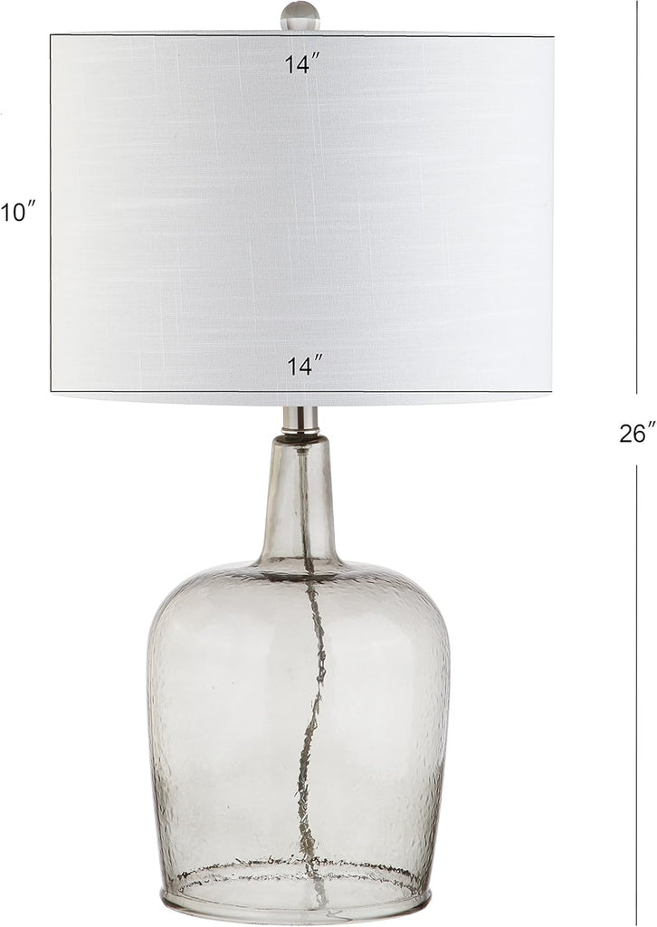26" Smoked Gray Glass LED Table Lamp, Modern Contemporary Bedside Nightstand Lamp Bedroom, White Linen Drum Shade