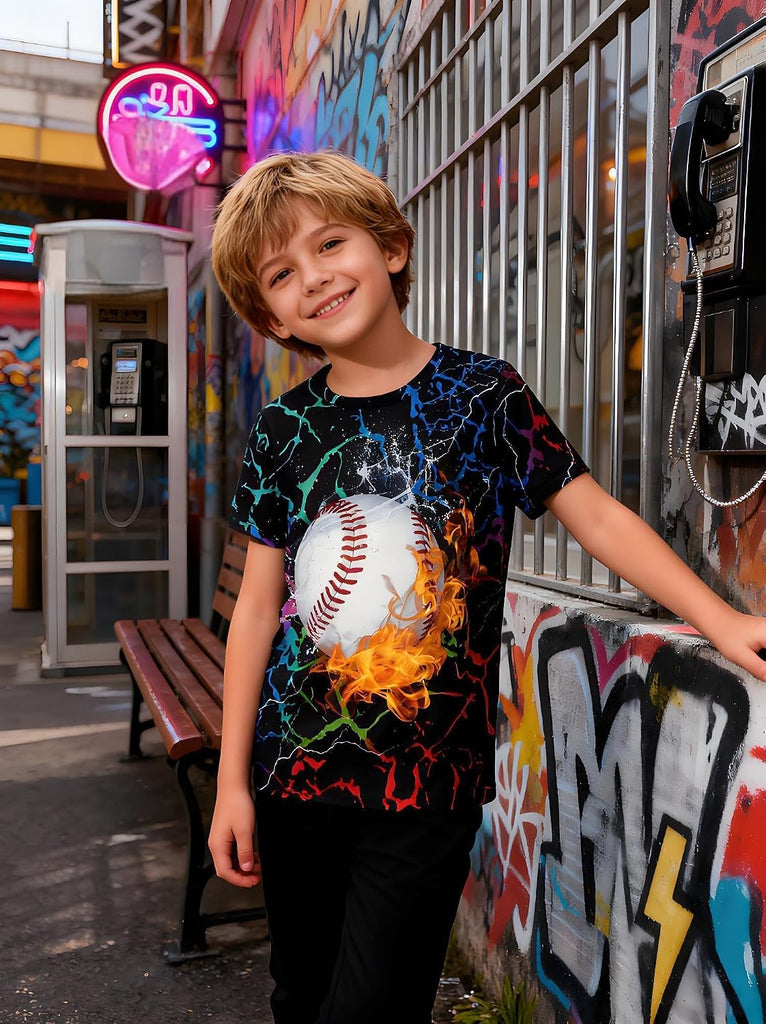 Boys T-Shirts Kids Neon 3D Graphic Tees