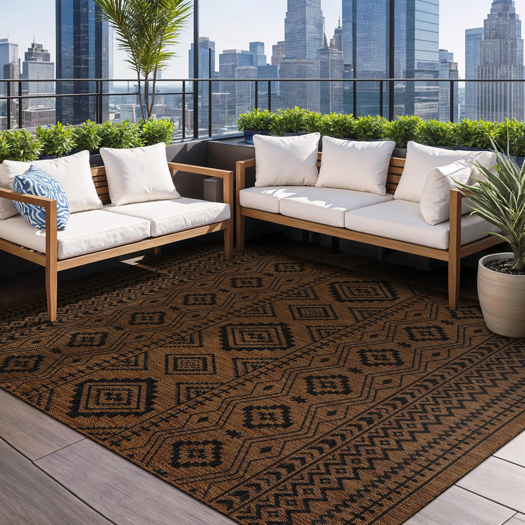Waikiki Boho Indoor Outdoor Rug 9x12, Washable Outside Carpet, Deck, Porch, Bohemian Area Rug, Farmhouse Rugs, Aztec