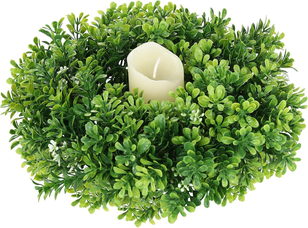 Small Boxwood Wreath for Front Door,10" Boxwood Candle Wreath,Greenery Wreaths for Cabinet Wall Window Door - Set of 2