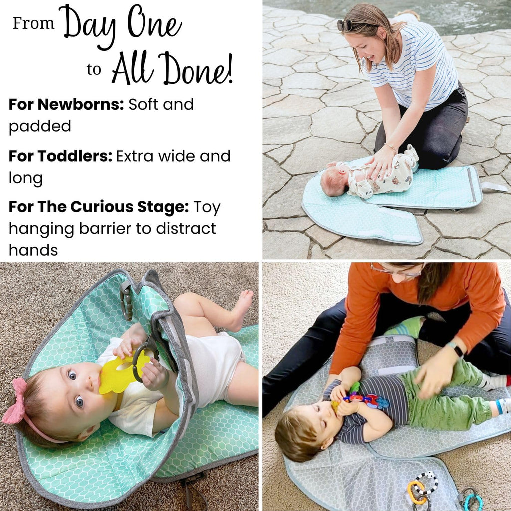 Portable Playtime Changing Pad: in-1 Diaper Clutch, Changing Station, and Clean Hands Toy Barrier. Water-Resistant