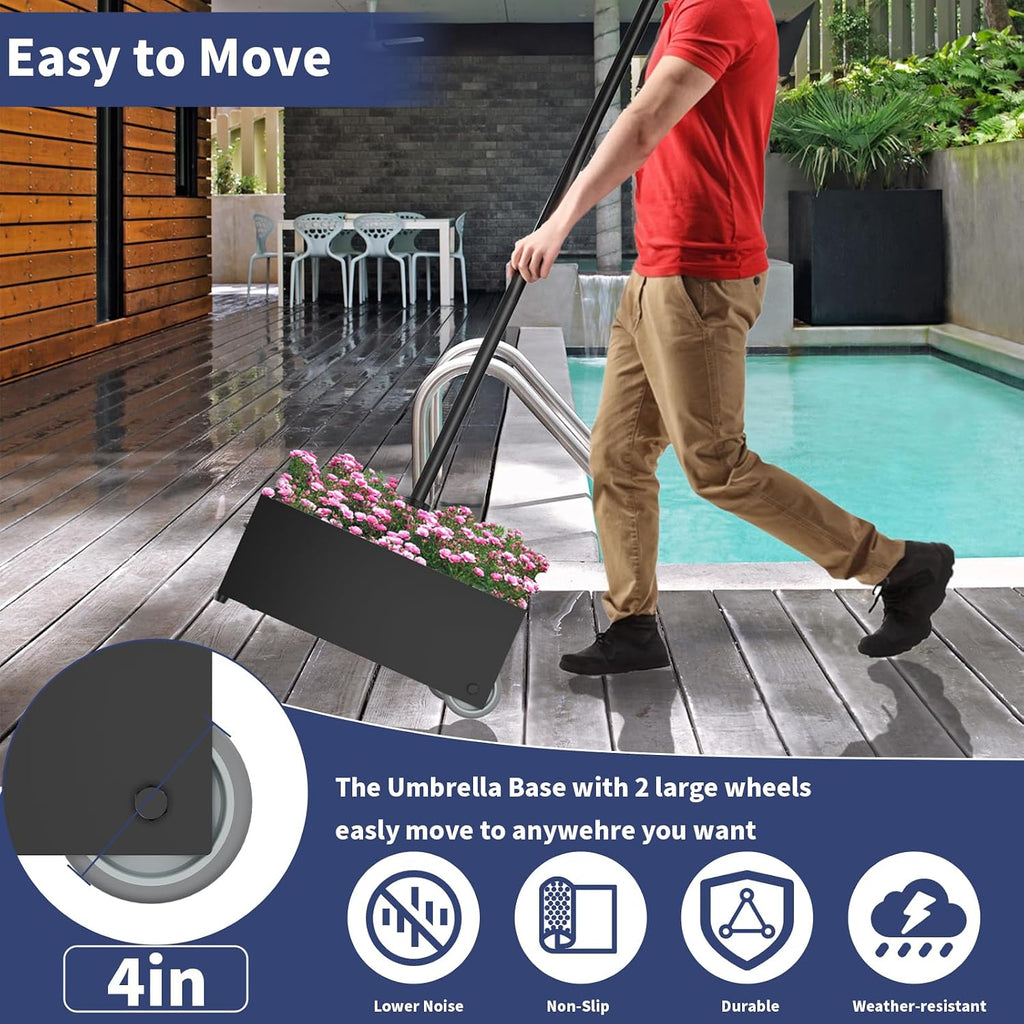 Patio Umbrella Base Heavy Duty with Wheels, Max 200lb Capacity Fillable Planter Umbrella Stand