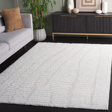 Rumi Shag Collection Area Rug - 7' Square, Ivory & Light Beige, 1.7-inch Thick, Ideal for The Living Room, Bedroom