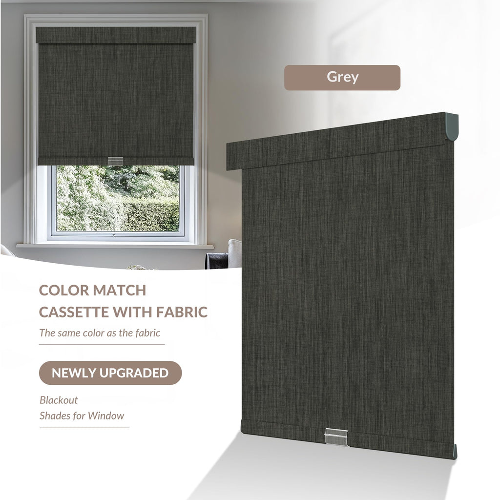 Cordless Blackout Roller Shades for Windows, Grey