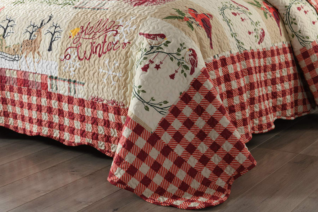 Christmas Reindeer Plaid Quilt Set Red Patchwork Bedding Bedspread