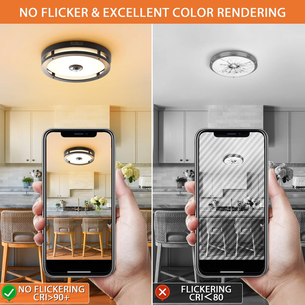 Outdoor Motion Sensor LED Ceiling Light, Dusk to Dawn, 12", 2 Pack