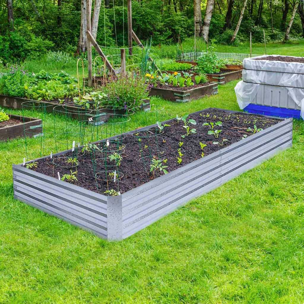 Galvanized Raised Garden Bed 8x4x1ft Single Unit | Above Ground Planter Overlap Panels No-Deform, Anti-Rust