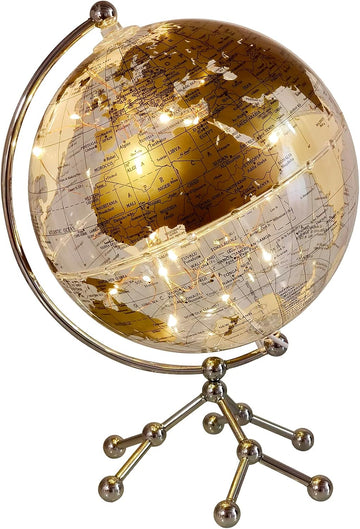 8'' World Globe, Clear Metal Globe with Built-in Gypsophila LED Strip Decor, Office Desktop, Study Education