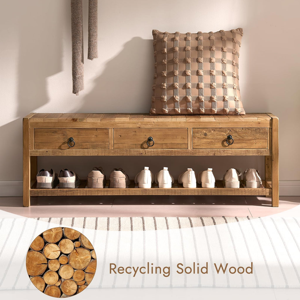 45.2" Reclaimed Solid Wood Entryway Storage Bench