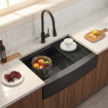 33 Inch Black Farmhouse Sink, 33x20x9 Undermount Gunmetal Black Apron Front Farm Ktichen Sink Stainless Steel Single