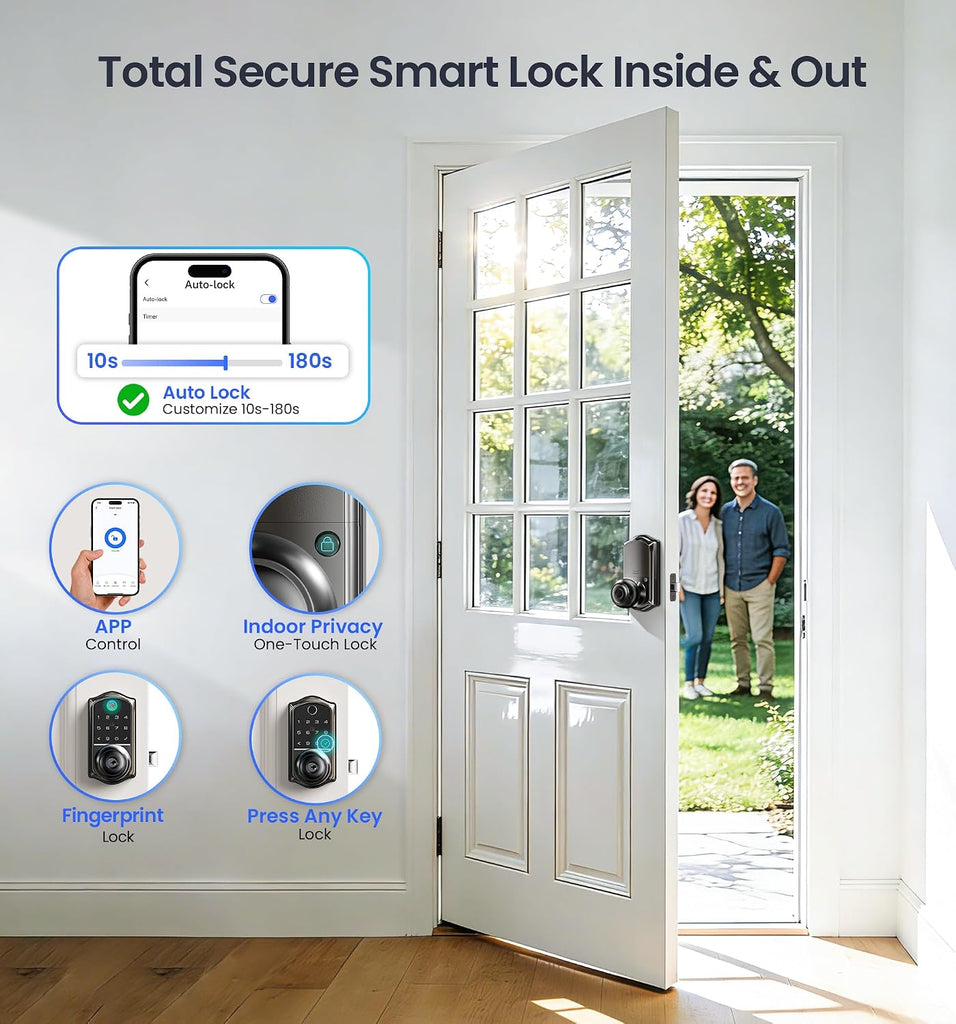 Fingerprint Keypad Smart Door Knob Handle Lock, Matte Black