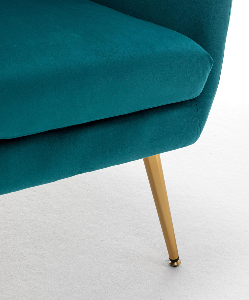 Modern Chic Mid-Century Velvet Accent Armchair, or Home Office, Button-Tufted Wingback Design with Gold Flared Legs