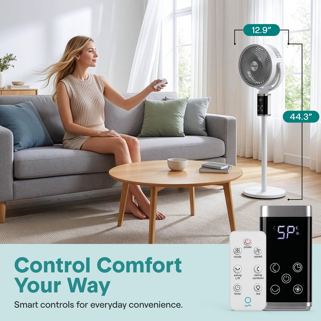 Standing Fan | 90° Vertical & 60° Horizontal Oscillations | Adjustable Pedestal Fan with Remote Control & 6 Speed