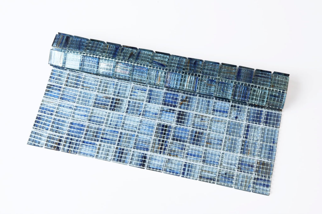 8 Sheets Glass Mosaic Tiles Backsplash, 12" x 12" Light Blue Backsplash Tile Bathroom Swimming Pool Shower Wall (8