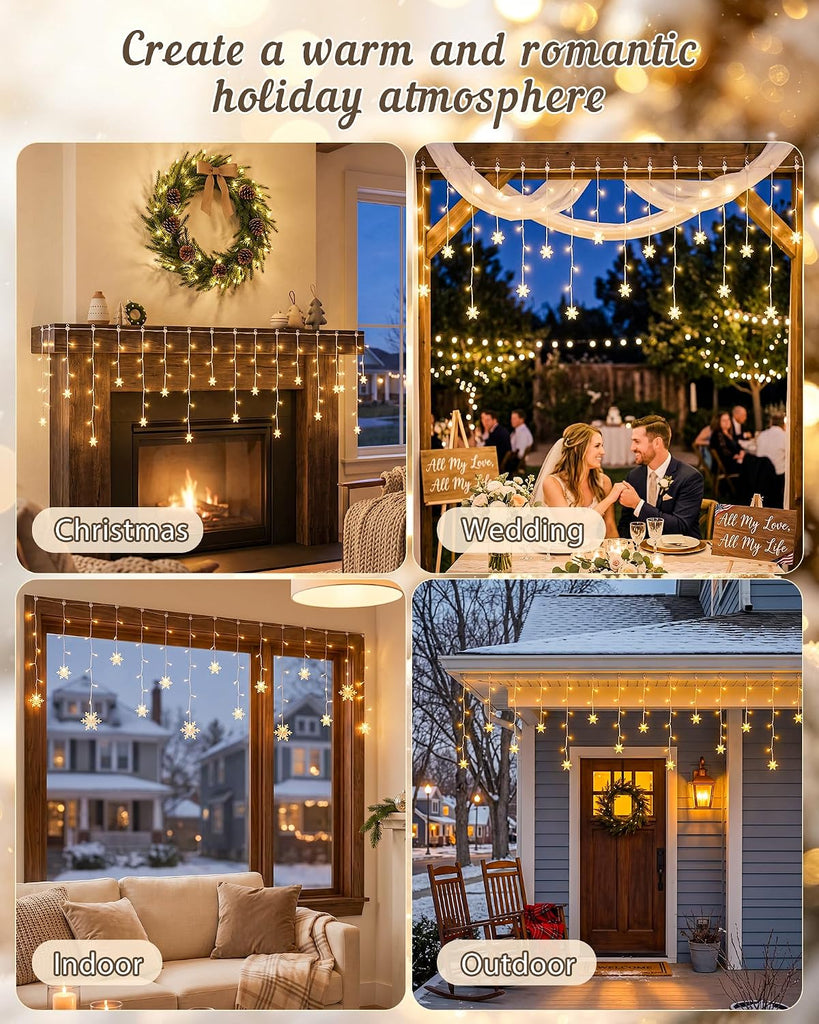 8.2FT 80 Count Warm White Christmas Snowflake Icicle Fairy Lights