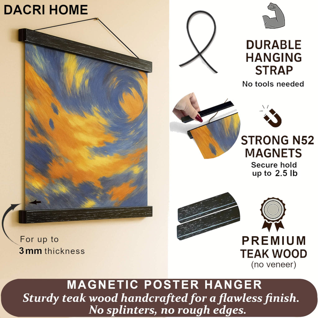 54-in Magnetic Poster Hanger Frame, Teak, Strong Magnets, Black