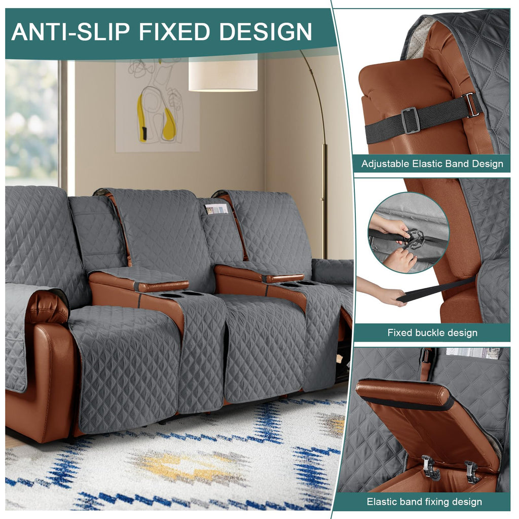 Waterproof Recliner Sofa Cover with Console, Dark Grey