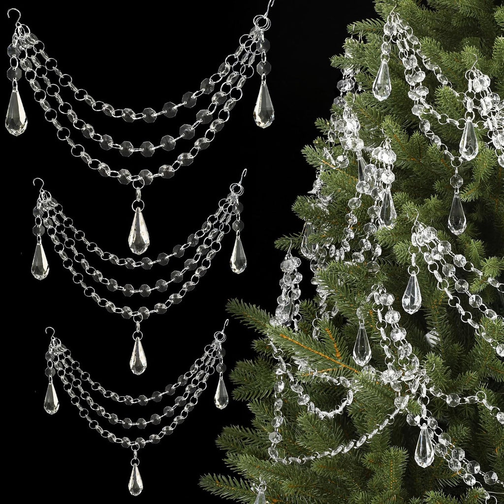 12 Pcs 3-Layer Crystal Garland for Christmas Tree 20in 16in 12in 3-Layer Acrylic Bead Garland Hanging Christmas