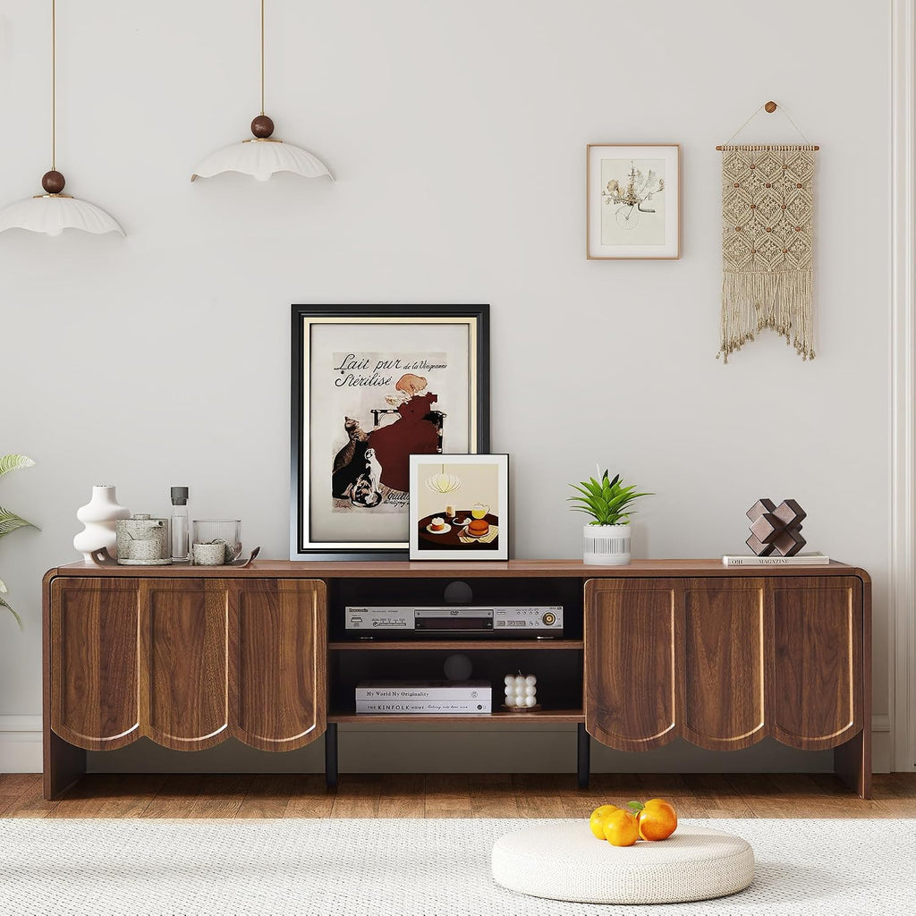 63'' TV Stand, Modern TV Console Table Wave Panel Television Stands Entertainment Media Center with Storage