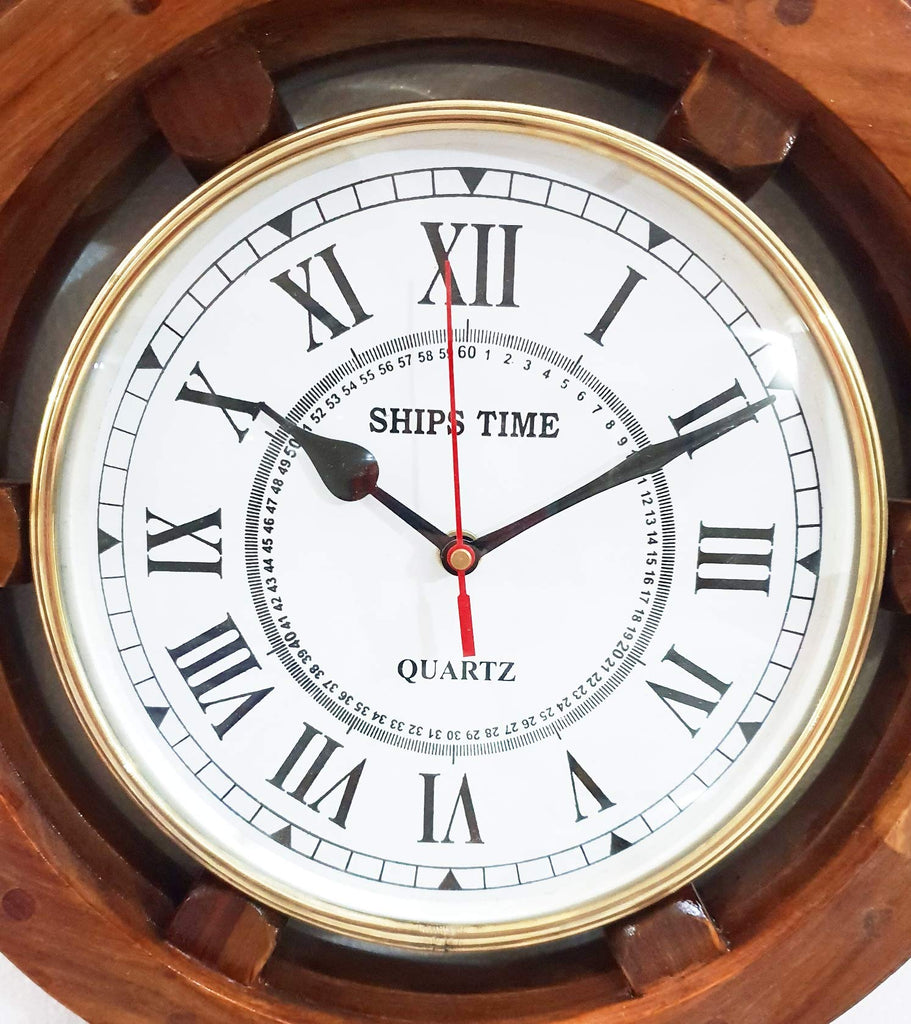 Antique Marine 18" Wooden Ship Wheel Clock Nautical Wall Clock Home Decor