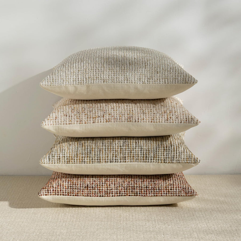 Pack of 2 Neutral Throw Pillow Covers 20x20 Boho Textured Dots Stripe Chenille Square Decorative Pillow Cases Accents