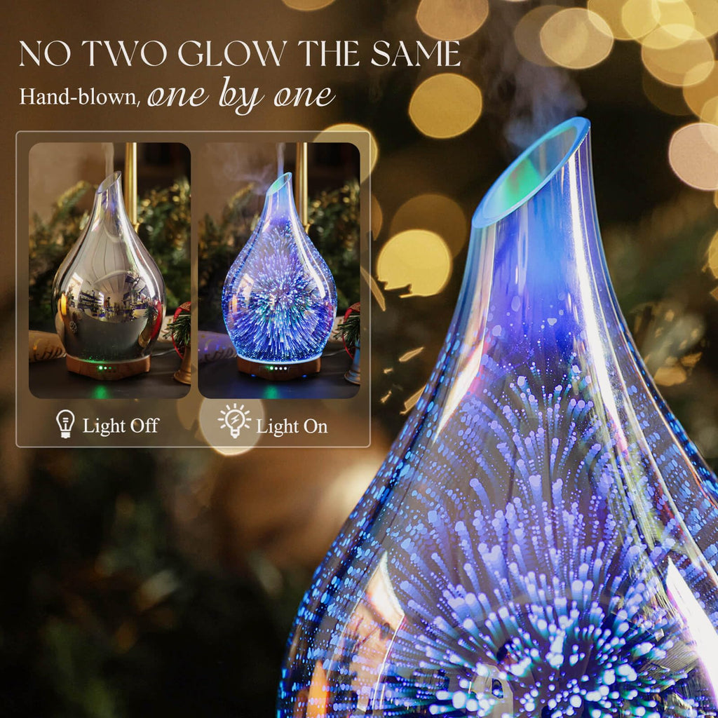 280ml Remote Essential Oil Diffuser 3D Glass Ultrasonic Mist 7H