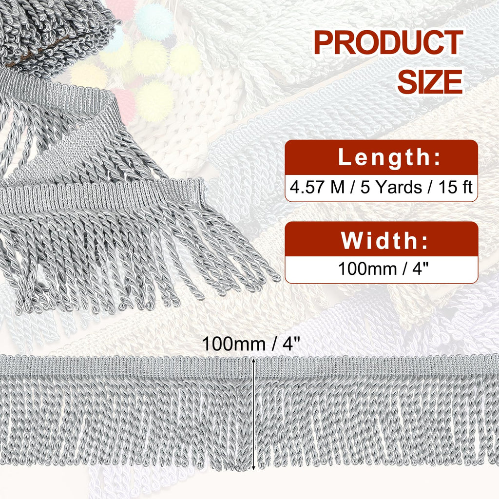 Gray Fringe Trim, 5 Yards x 4inch Fringe Trim Curtain Tassel Thick Long Fabric Sewing for Curtain Sofa Clothes DIY