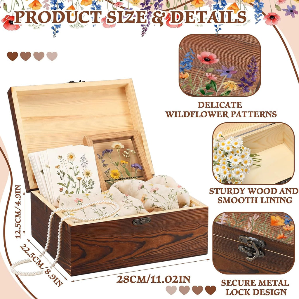 Wedding Wooden Keepsake Box, Flower, Brown, 11.02 x 8.86 x 4.92 Inches