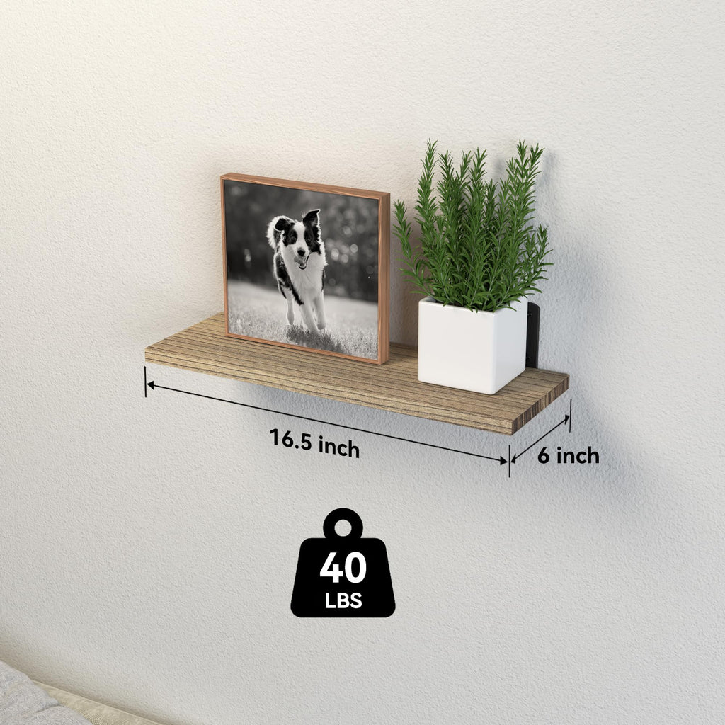 Floating Wall Shelves, Decor & Storage, Rustic Brown, 16.5'', 8Pcs