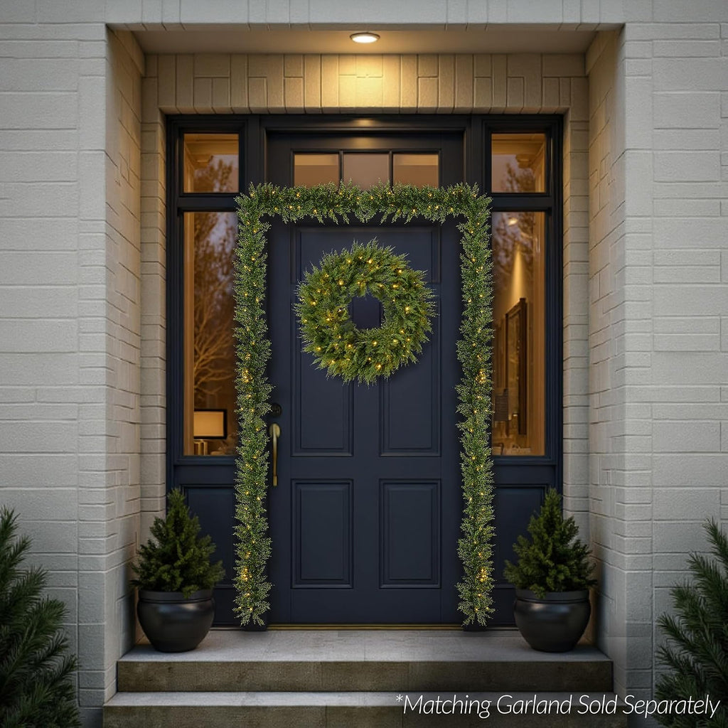 Pre-Lit Cedar Cypress Christmas Wreath w/Twinkling LEDs, 48in Realistic Large Indoor/Outdoor Holiday Decor for Door