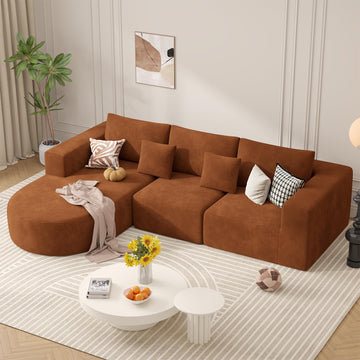 L-Shaped Boneless Couch, 104" Couches with Curved Chaise, Modular Sectional with Deep Seat, Modern Cozy Cloud