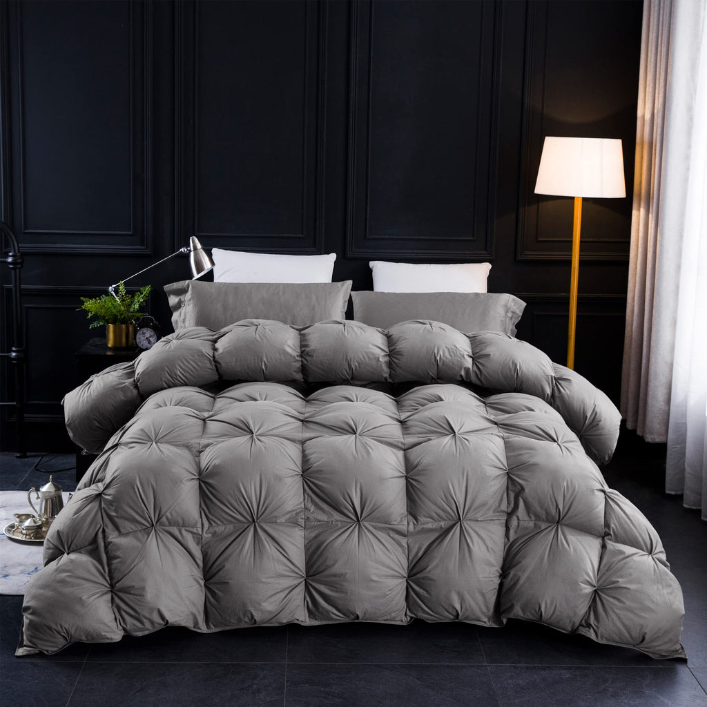 Pinch Pleat Waterfowl Feathers and Down Comforter King Size Duvet Insert, 750+ Fill Power, 100% Cotton, Premium