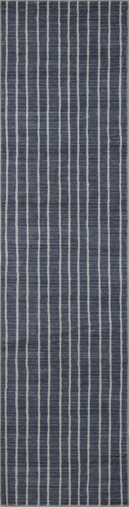 Washable Orton Distressed Ticking Stripe 2' x 8' Machine-Washable Polyester Runner Rug, Navy and Cream, Farmhouse