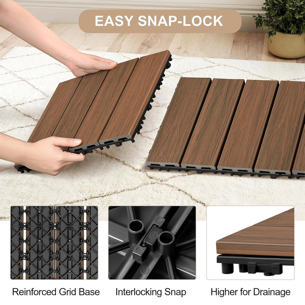 9 Pack Deck Tiles, 12''X 12'' Interlocking Deck Tiles All Weather Patio Flooring Outdoor Waterproof for Balcony Porch