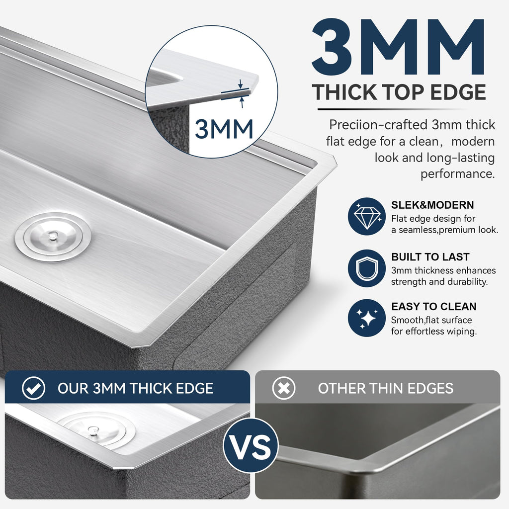 32 Inch Workstation Kitchen Sink, 16 Gauge 304 Stainless Steel Undermount Sink, Deep Single Bowl with Accessories