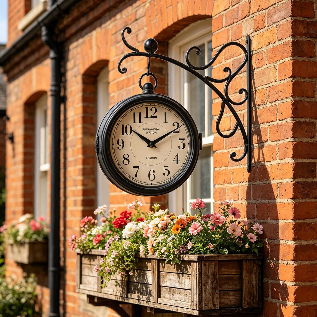 Double Face Clock Iron London Clock Antique Double- Sided Clock Wrought Numbered Wall Decor Hanging Double Sided