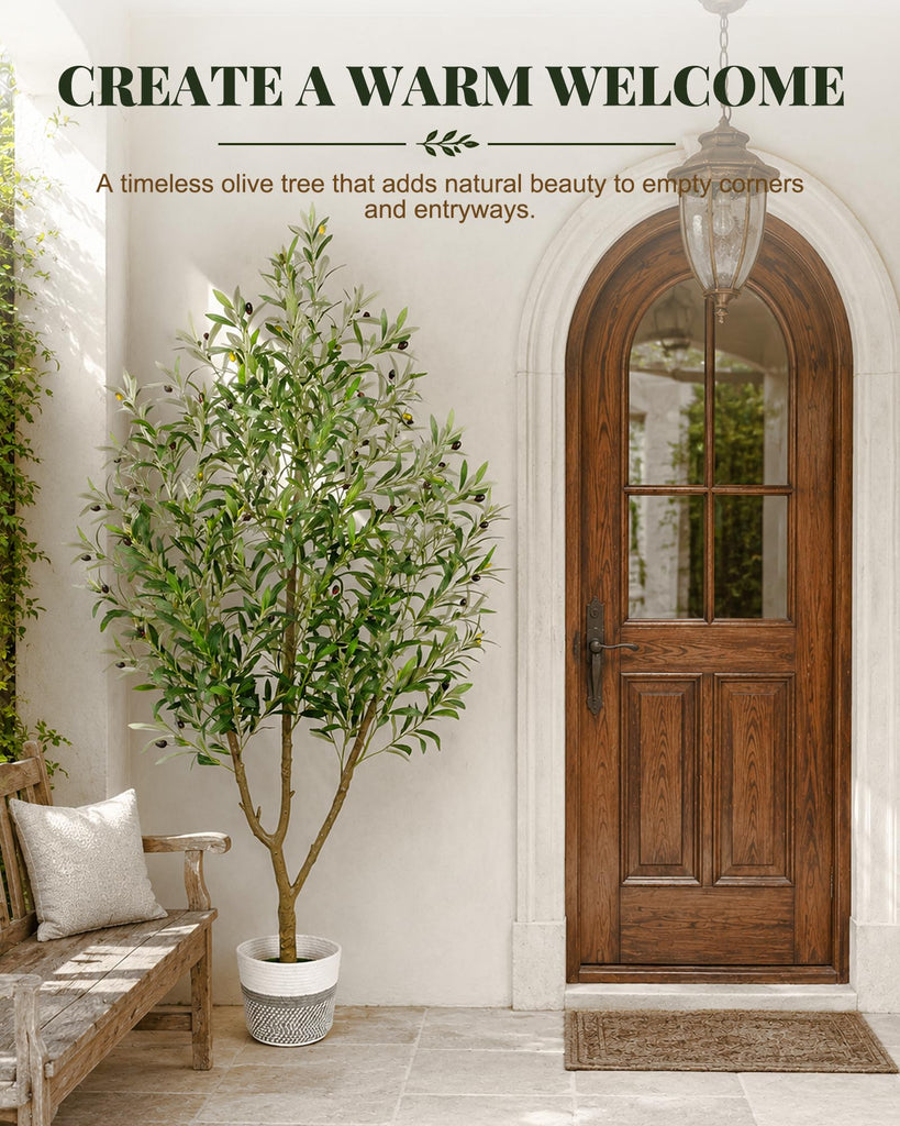 6FT Artificial Olive Tree, Fake Olive Tree with Woven Basket for Indoors
