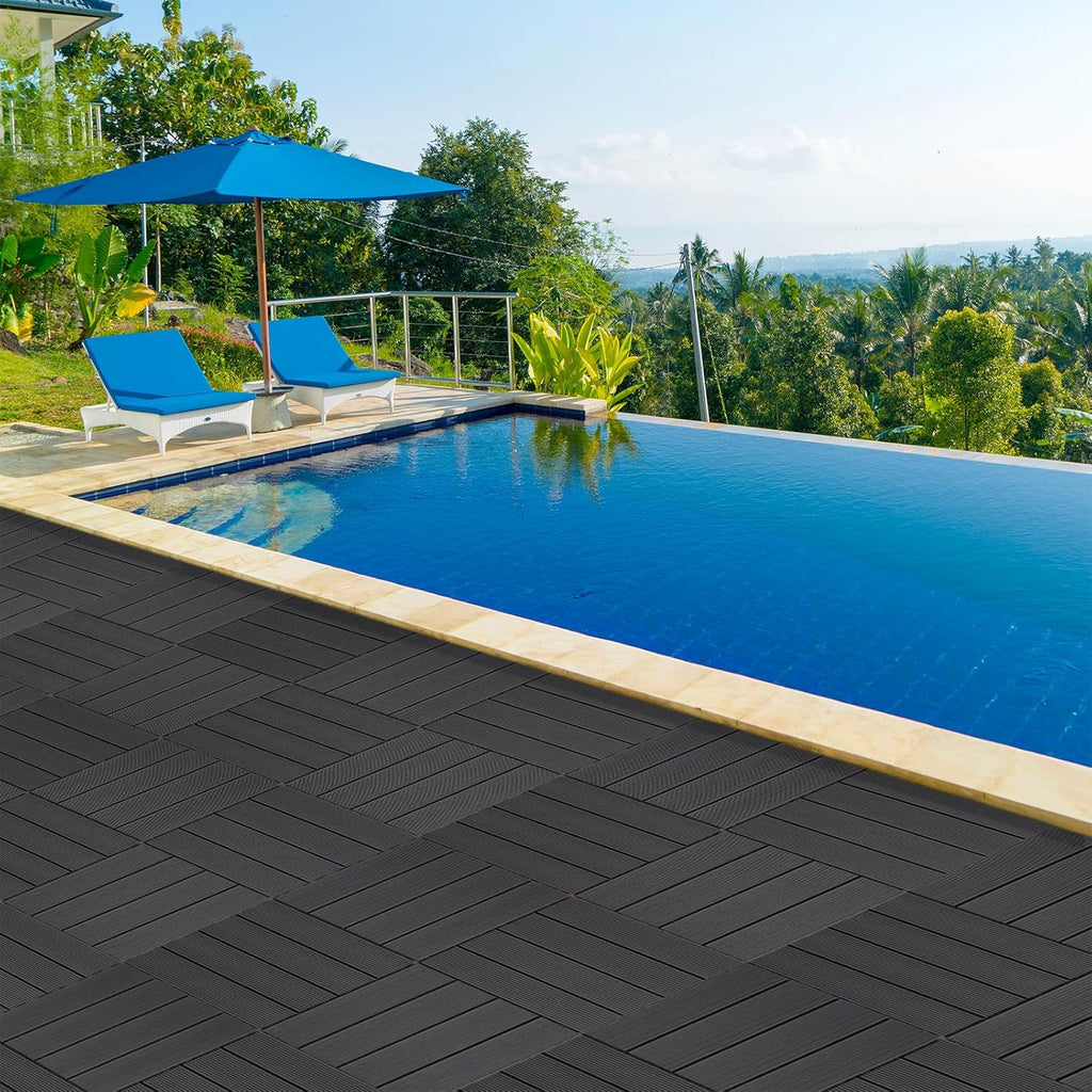 9 PCS Heavy-Duty & Recyclable Wood-Plastic Interlocking Deck Tiles 11.8" x 11.8"- Outdoor and Indoor for Patio