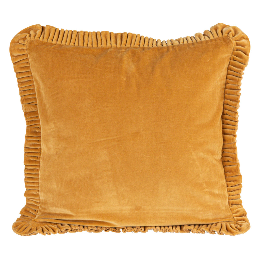 Velvet Ruffled Square Pillow, Mustard