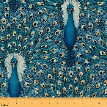 Blue Peacock Fabric by the Yard 3 Yard Whole Piece, 108"Lx59"W