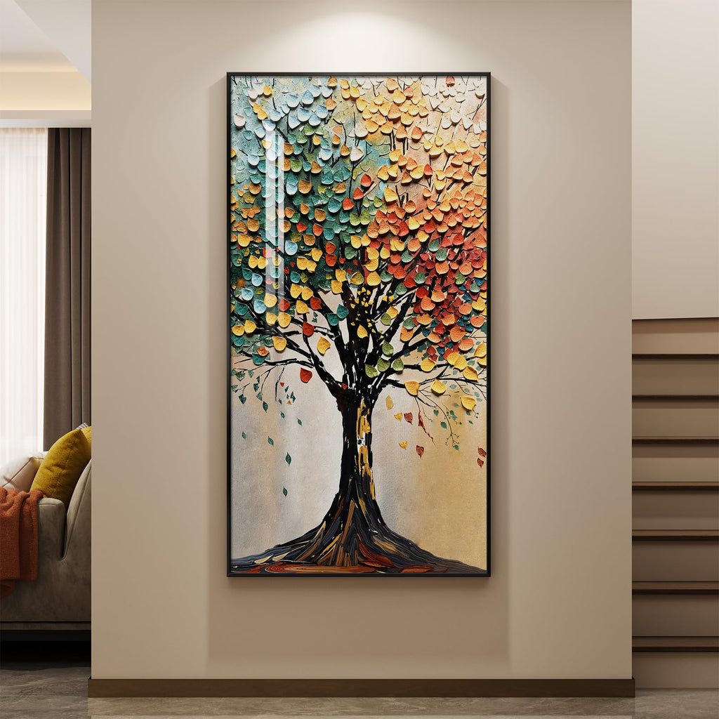 Large Framed Vertical Tree of Life Wall Art, 30x60 In