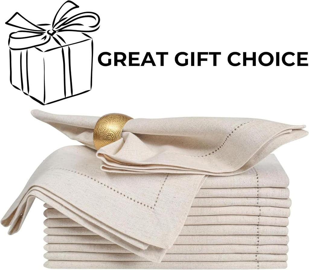 Linen Cotton Cloth Dinner Napkins, 20x20, Set of 12 | Flax cotton blend, hemstitched mitered corners, machine